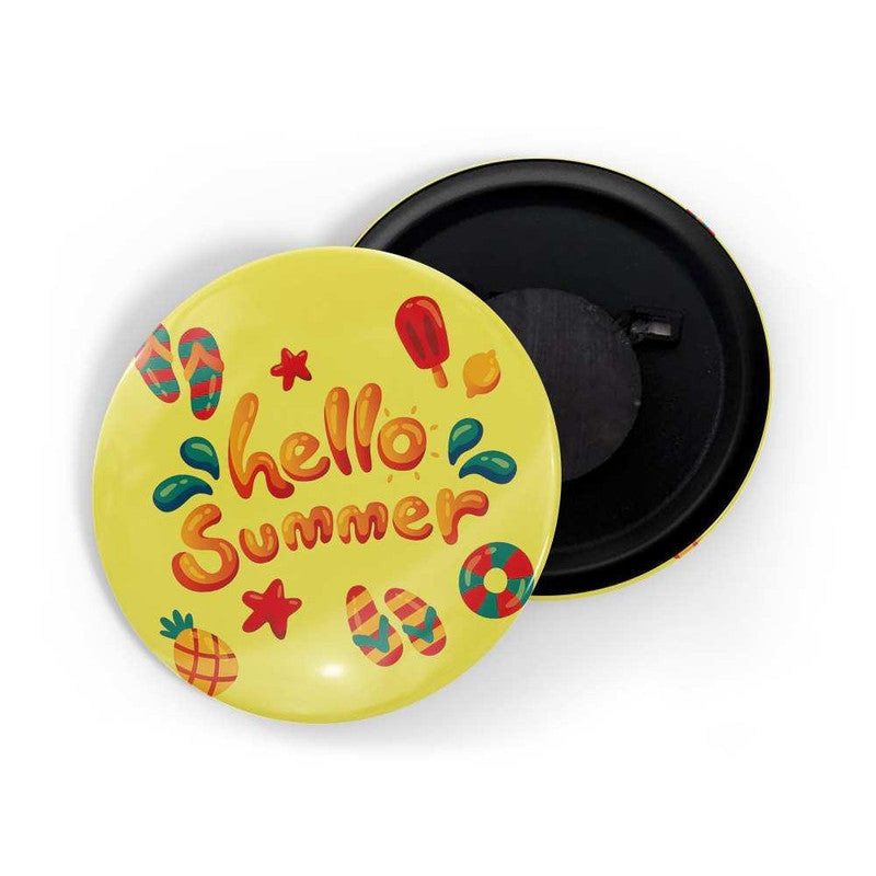 dhcrafts Yellow color Round Fridge Magnet Hello Summer Glossy Finish Design Packof 1 (75 mm)